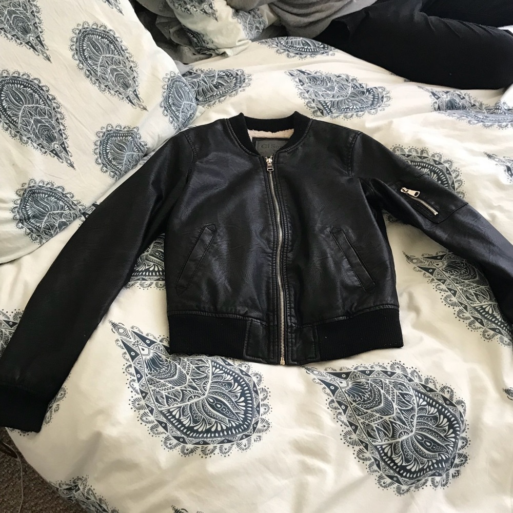 Leather jacket with warm fuzzy lining